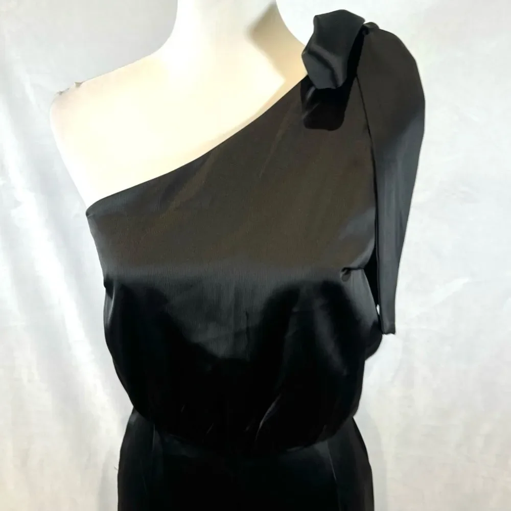 Nasty Gal black satin one shoulder jumpsuit size 4